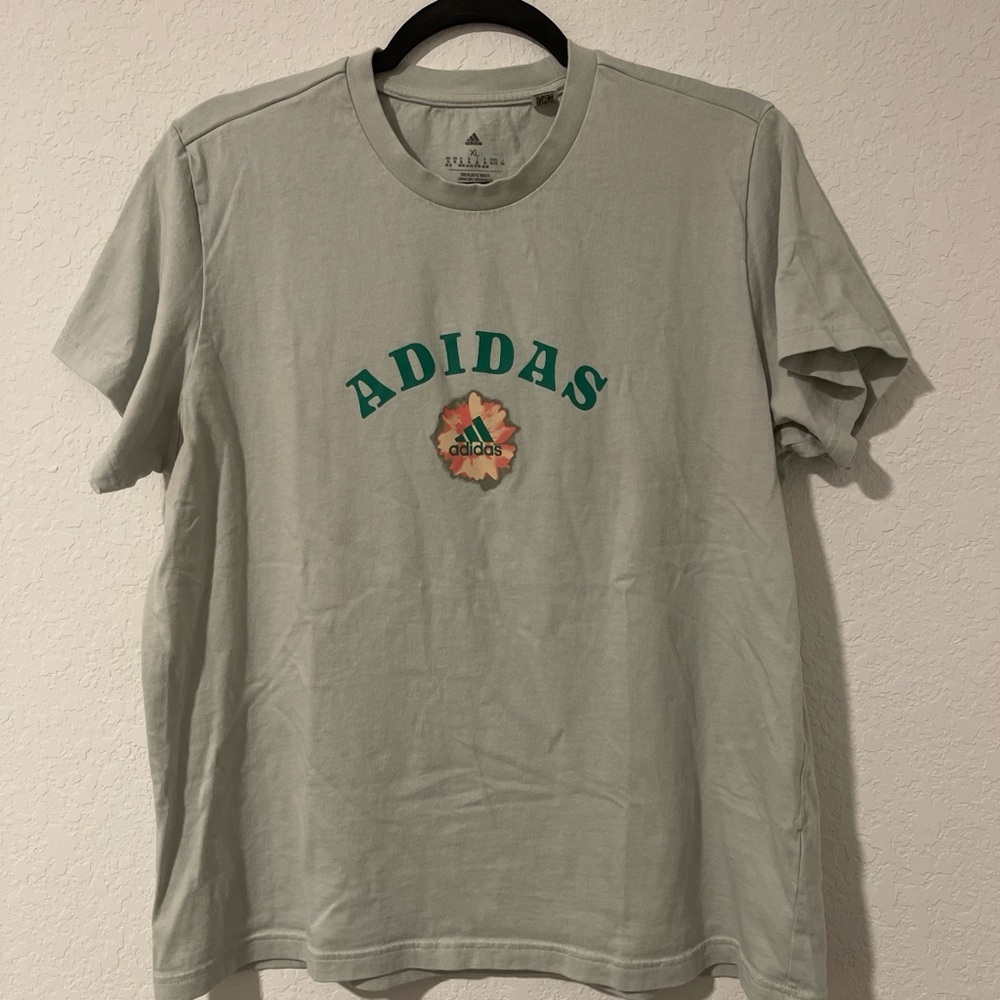 Adidas Sage Green Cotton Tee with Green Logo